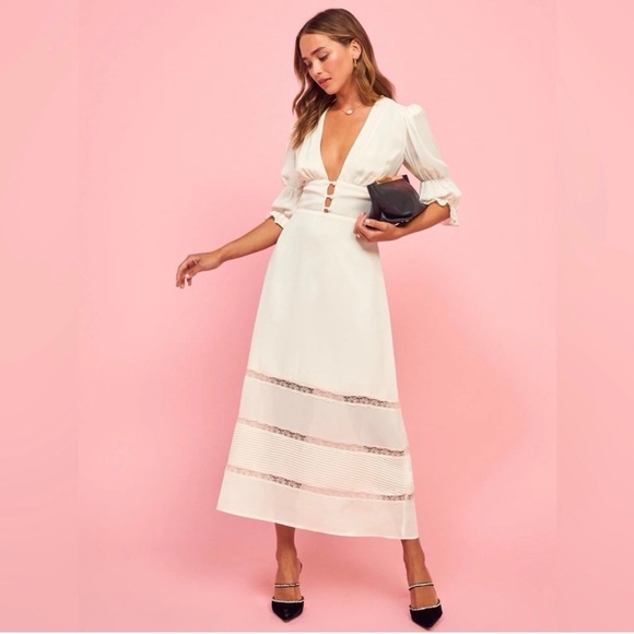 Reformation Ginny Maxi Dress in White/Ivory Size 8 Preppy Boho Bridal Picnic - Picture 3 of 17
